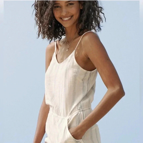 Garnet Hill White with Blue Stripe Organic Cotton Jumpsuit Size XL - Picture 3 of 11